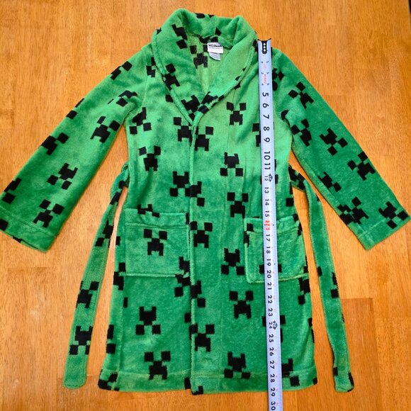 Minecraft CREEPER ROBE ~ Size 10 ~ Green Black Bathrobe Plush Fleece PJ ~ Mojang - Picture 8 of 10